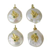 Cultured Freshwater Pearl Brass Pendant, with pearl, gold color plated, micro pave cubic zirconia, 12-13x17-18x6-8mm Approx 1.5mm 