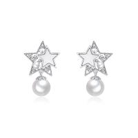 Cubic Zirconia Micro Pave Brass Earring, with Plastic Pearl, Star, plated, micro pave cubic zirconia & for woman 15*23mm 