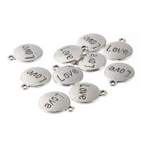 Zinc Alloy Flat Round Pendants, plated, with letter pattern, 18*15mm, 10/Bag 
