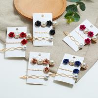 Hair Slide, Zinc Alloy, with ABS Plastic Pearl, gold color plated, three pieces & for woman 
