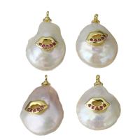Cultured Freshwater Pearl Brass Pendant, with pearl, gold color plated, 12-13.5x18-20x8-9mm Approx 1.5mm 