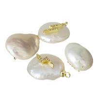 Cultured Freshwater Pearl Brass Pendant, with pearl, Lightning Symbol, gold color plated, micro pave cubic zirconia, 12.5-14x18-20x7-9mm Approx 1.5mm 