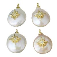 Cultured Freshwater Pearl Brass Pendant, with pearl, gold color plated, micro pave cubic zirconia, 12-13x16.5-18.5x7-8.5mm Approx 1.5mm 
