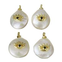 Cultured Freshwater Pearl Brass Pendant, with pearl, Eye, gold color plated, micro pave cubic zirconia, 12-13x17-18.5x6.5-8mm Approx 1.5mm 