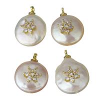 Cultured Freshwater Pearl Brass Pendant, with pearl, gold color plated, micro pave cubic zirconia, 12.5-14x17.5-18.5x7-8.5mm Approx 1.5mm 