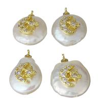 Cultured Freshwater Pearl Brass Pendant, with pearl, Moon and Star, gold color plated, micro pave cubic zirconia, 12.5-15x17.5-19.5x7-7.5mm Approx 1.5mm 