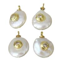 Cultured Freshwater Pearl Brass Pendant, with pearl, gold color plated, micro pave cubic zirconia, 10.5-11x14-16x6.5-8mm Approx 1.5mm 
