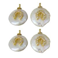 Cultured Freshwater Pearl Brass Pendant, with pearl, gold color plated, micro pave cubic zirconia, 11-12x15-16x5.5-6mm Approx 1.5mm 