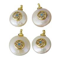 Cultured Freshwater Pearl Brass Pendant, with pearl, gold color plated, micro pave cubic zirconia, 9.5-11x13-14x5.5-6.5mm Approx 1.5mm 