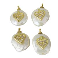 Cultured Freshwater Pearl Brass Pendant, with pearl, gold color plated, micro pave cubic zirconia, 12-12.5x16-17.5x5.5-6.5mm Approx 1.5mm 