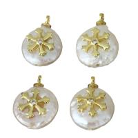 Cultured Freshwater Pearl Brass Pendant, with pearl, gold color plated, micro pave cubic zirconia, 11-12x15-15.5x5-6mm Approx 1.5mm 