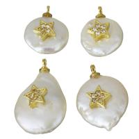 Cultured Freshwater Pearl Brass Pendant, with pearl, Star, gold color plated, micro pave cubic zirconia, 11.5-13x15-20x5-7mm Approx 1.5mm 