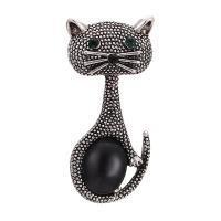 Zinc Alloy Brooch, with Cats Eye, Cat, plated, Unisex & with rhinestone 34*10mm 