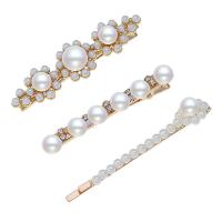 Hair Slide, Zinc Alloy, with Plastic Pearl, fashion jewelry & for woman & with rhinestone, white, 1.7cm*6.2cm,0.8cm*6cm,1.2cm*7cm 