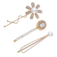 Hair Slide, Zinc Alloy, with Rhinestone & Plastic Pearl, fashion jewelry & for woman, golden, 3.3cm*7.8cm,1.8cm*7cm,1cm*7cm 