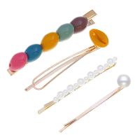 Hair Slide, Zinc Alloy, with Plastic Pearl & Acrylic, fashion jewelry & for woman, multi-colored, 1.2cm*8cm,1.8cm*7cm,0.5cm*7cm,1cm*6.5cm 