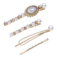 Hair Slide, Zinc Alloy, with Rhinestone & Plastic Pearl, fashion jewelry & for woman, white, 2.2cm*8cm,0.8cm*6cm,1cm*7cm,0.2cm*5.6cm 