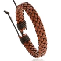 PU Leather Bracelet, vintage & Adjustable & woven pattern & for man, brown 