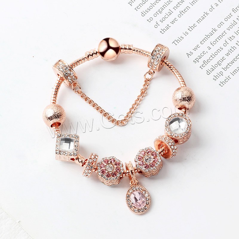 Zinc Alloy European Bracelets, with Glass, rose gold color plated, different size for choice & micro pave cubic zirconia & for woman, Sold By Strand