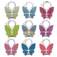 Zinc Alloy Bag Hanger, with Plastic, Butterfly, plated, portable & Collapsible & anti-skidding & micro pave rhinestone 