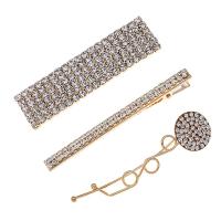Hair Slide, Zinc Alloy, with Rhinestone, fashion jewelry & for woman & with rhinestone, golden, 2.1cm*6.8cm,0.5cm*8cm,1.8cm*7.5cm 