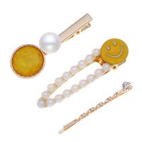 Zinc Alloy Hair Slide, with Resin & Plastic Pearl, fashion jewelry & for woman & with rhinestone, 2.3cm*6cm,1.7cm*6.8cm,0.5cm*5.5cm 