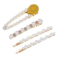 Hair Slide, Zinc Alloy, with Plastic Pearl, fashion jewelry & for woman, white, 1.7cm*6.8cm,0.8cm*6cm,0.5cm*7cm 