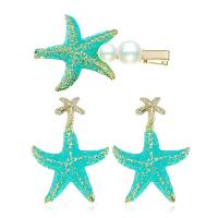 Fashion Zinc Alloy Jewelry Sets, hair clip & earring, with Plastic Pearl, Starfish, fashion jewelry & for woman, 4.5cm*8cm,4.5cm*6.5cm 