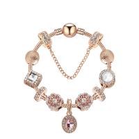 Zinc Alloy European Bracelets, with Glass, rose gold color plated & micro pave cubic zirconia & for woman 