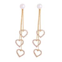 Plastic Pearl Zinc Alloy Earring, with Plastic Pearl, Heart, for woman & with rhinestone, golden 