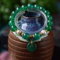 Green Agate Bracelets, with Gemstone & Zinc Alloy, gold color plated, natural & for woman, green, 10mm Approx 6 Inch 