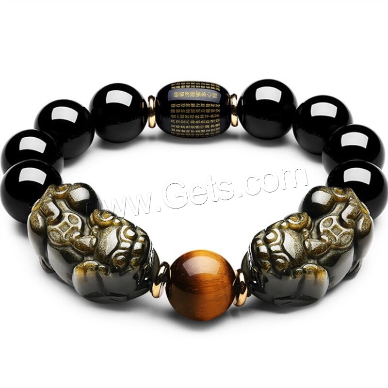 Gold Obsidian Bracelet, Fabulous Wild Beast, polished, different size for choice & for man, black, Length:Approx 7.8 Inch, Sold By Strand