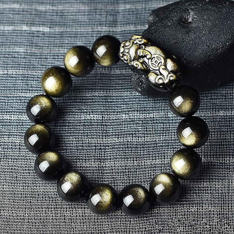 Золото Obsidian браслет, Сказочный Дикий Зверь, полированный, разный размер для выбора & Мужский, черный, длина:Приблизительно 7.8 дюймовый, продается Strand