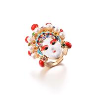 Plastic Pearl Zinc Alloy Finger Ring, with Czech Rhinestone & Plastic Pearl, gold color plated, Unisex & adjustable & enamel 