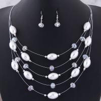 Fashion Zinc Alloy Jewelry Sets, earring & necklace, with Plastic Pearl, brass earring hook, plated, 2 pieces & multilayer & for woman 400mm,27*9mm 