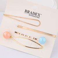 Hair Slide, Zinc Alloy, with Plastic Pearl, gold color plated, 4 pieces & for woman 