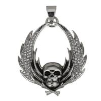 Stainless Steel Skull Pendant, with rhinestone, original color Approx 