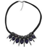Zinc Alloy Necklace, with PU Leather Cord & Crystal, with 4.5cm extender chain, gun black plated, for woman & with rhinestone Approx 18.98 Inch 