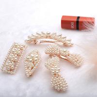 Hair Barrettes, Pearl Shell, with Zinc Alloy, handmade & for woman, gold     