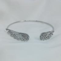 Zinc Alloy Cuff Bangle, Wing Shape, silver color plated, for woman & with rhinestone, Inner Approx 50mm 