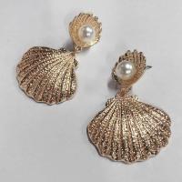 Plastic Pearl Zinc Alloy Earring, with Plastic Pearl, zinc alloy post pin, Shell, plated, for woman 45mm 