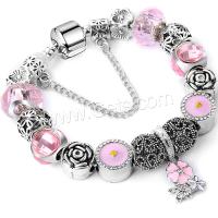 Zinc Alloy European Bracelets, with Crystal, plated & for woman & enamel, pink 