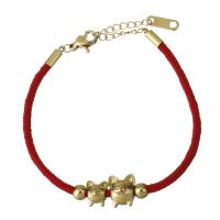 Stainless Steel Chain Bracelets, with Nylon Cord, with 1.5Inch extender chain, Pig, gold color plated, for woman   3mm Approx 6 Inch 