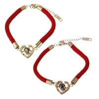 Stainless Steel Miniature Projection Bracelet, with Nylon Cord, with 1.5Inch extender chain, Heart, plated, for woman 5mm Approx 6.5 Inch 