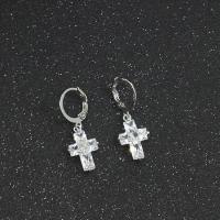 Cubic Zircon Brass Earring, Cross, plated, micro pave cubic zirconia & for woman 