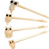 Hair Slide, Zinc Alloy, Owl, gold color plated, 4 pieces & for woman & with rhinestone    