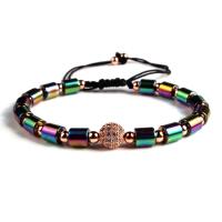 Hematite Bracelets, with zinc alloy bead, plated, Unisex & micro pave cubic zirconia Approx 7 Inch 