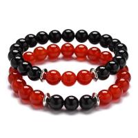 Agate Bracelets, with Black Agate & Red Agate, plated, Unisex .4 Inch 