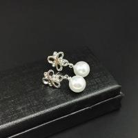 Plastic Pearl Zinc Alloy Earring, with ABS Plastic Pearl, platinum color plated, for woman & with rhinestone 