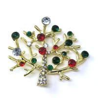 Rhinestone Zinc Alloy Brooch, Tree, gold color plated, for woman & with rhinestone, multi-colored 
